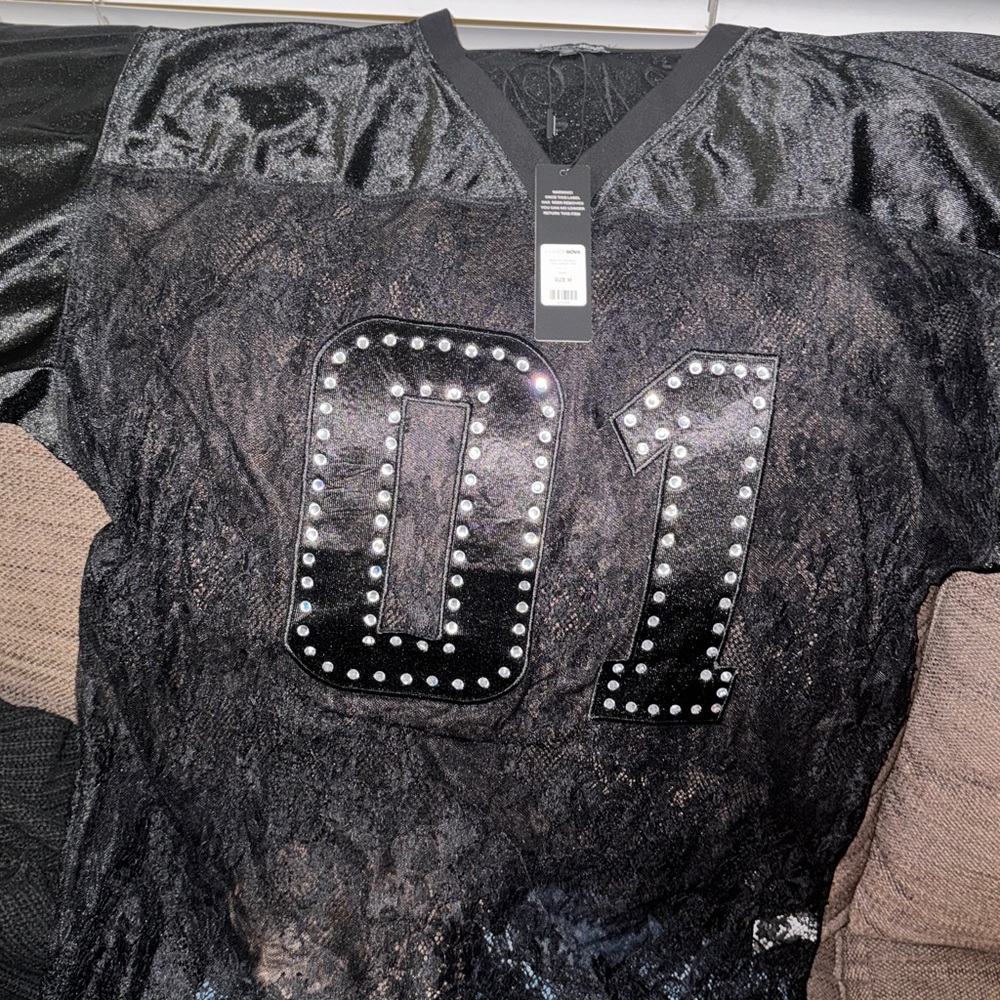 Lace Jersey Top - Black - Picture 4 of 8